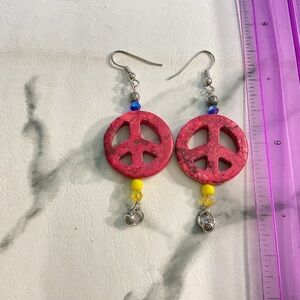 Pink Peace Sign Dangle Earrings - Women's Jewelry